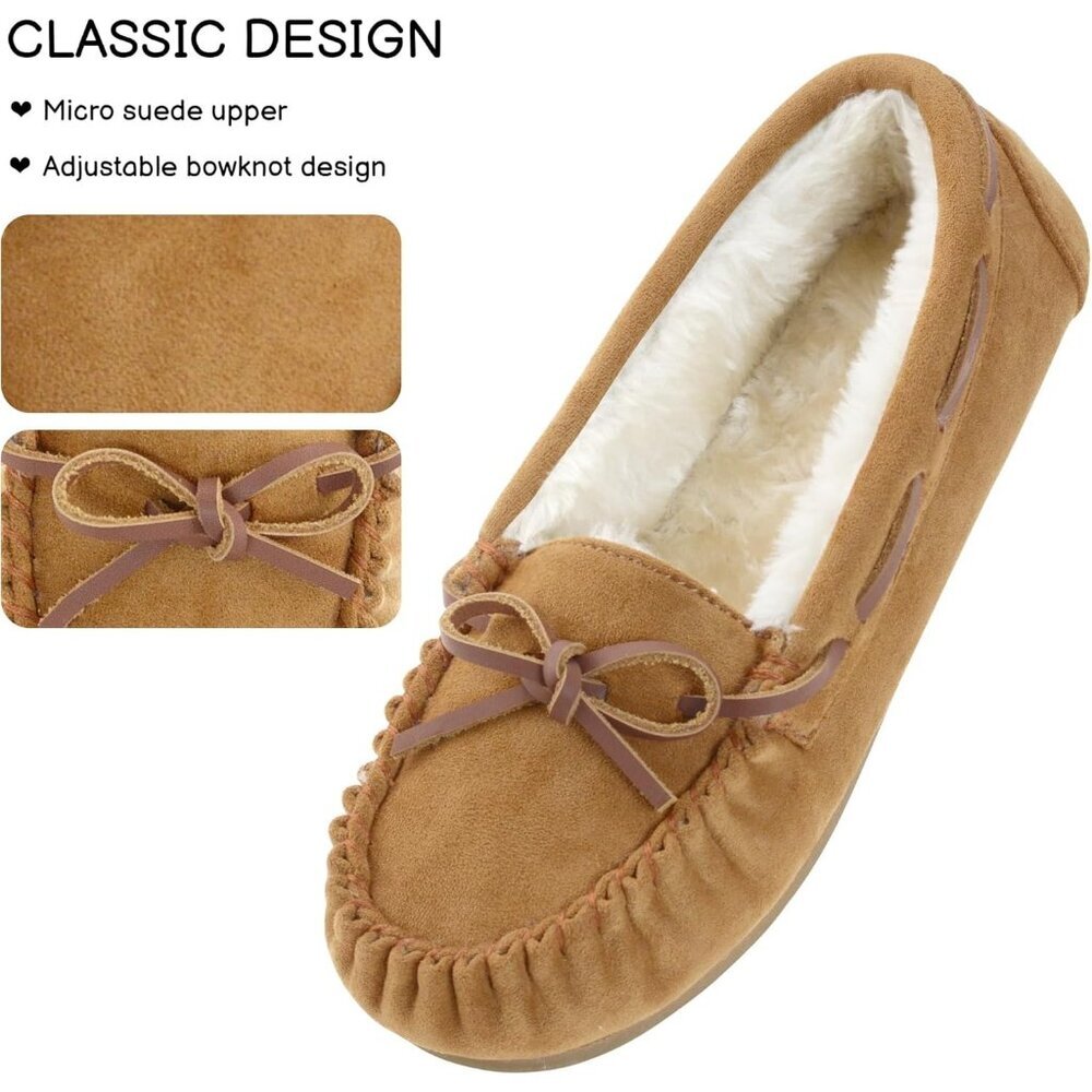 Women's Micro Suede Faux Fur Cozy Tan Indoor Outdoor House Slippers Boot Shoes - Picture 3 of 5